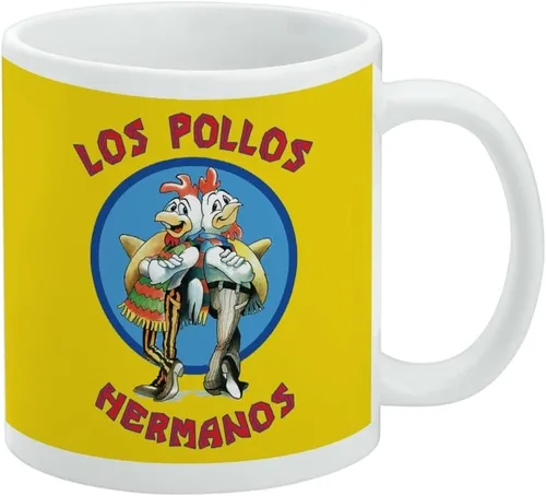 Breaking Bad Los Pollos Hermanos - Taza de café de cerámica, tazas de regalo novedosas para café, té y bebidas calientes, 11 onzas, color blanco