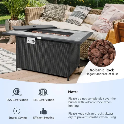 Miniatura 6 de Tangkula Patiojoy - Mesa de mimbre para fogata de propano para patio, de 52 pulgadas, mesa de fuego de gas para exteriores de 50,000 BTU