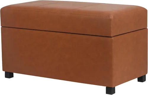 Miniatura 10 de Homebeez Banco de almacenamiento de piel sintética de 34.6 pulgadas, reposapiés otomano copetudo con tapa con bisagras fácil de abrir para sala
