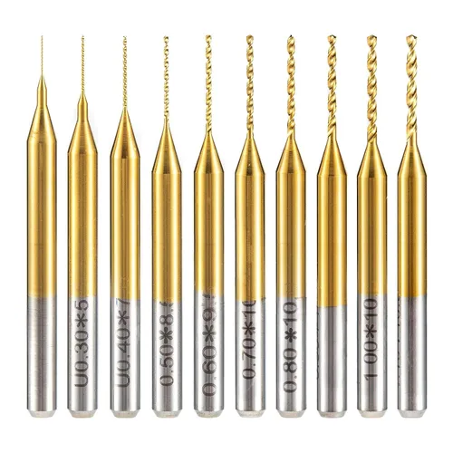 Miniatura 2 de HUHAO Juego de 10 brocas micro, 0.008 in-0.043 in, vástago de 1/8 pulgadas, flauta en espiral CNC, brocas para placa de circuito, joyería de piedra