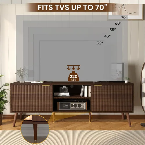 Miniatura 3 de Soporte de TV para sala de estar de hasta 55/60/65/70 pulgadas, consolas de TV modernas de mediados de siglo con toma de corriente, centro