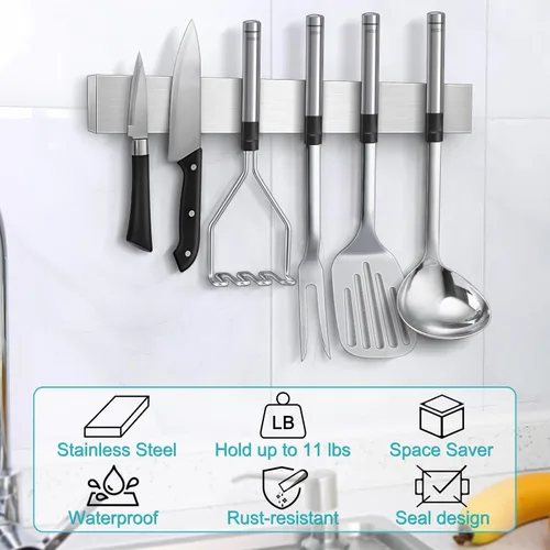 Miniatura 5 de Soporte magnético para cuchillos de pared de 16 pulgadas, tira magnética para refrigerador, barra magnética para cuchillos de pared, soporte