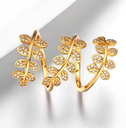 Miniatura 5 de U7 Statement Rings Cocktail Party Jewelry Platinum or 18K Gold Plated Adjustable Clear CZ Long Leaf Ring for Men Women