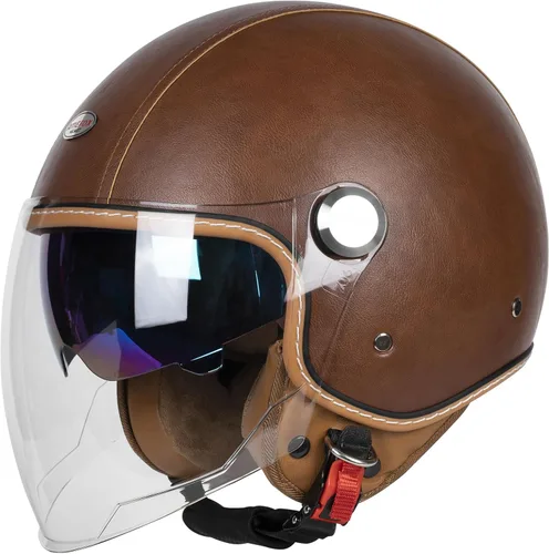 Miniatura 7 de Cascos de cara abierta para motocicleta, aprobados por el DOT, 3/4, casco para motoneta con visera dual, hebilla de liberación rápida, cascos