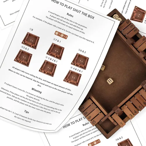 Miniatura 6 de Shut The Box Juego de madera para 4 jugadores, juego de mesa clásico para niños y adultos, juguete educativo de aprendizaje de matemáticas, juego