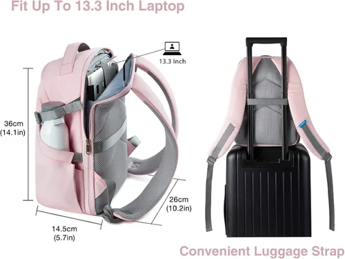 Miniatura 5 de BAGSMART Bolsa para cámara, mochila para cámara, funda para cámara DSLR SLR que se ajusta a laptop de 13.3 pulgadas, mochilas de fotografía Rosa