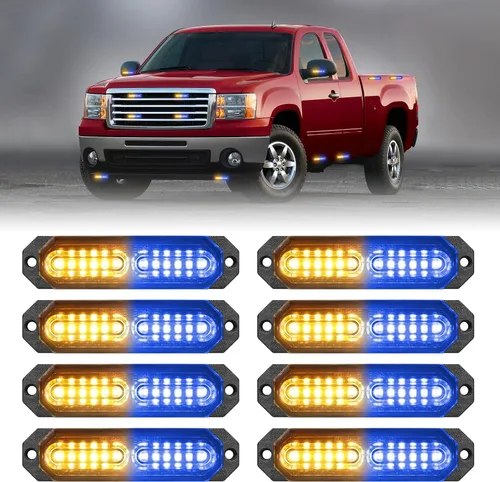 Miniatura 10 de HLauto 1200T Luces de rejilla estroboscópicas de emergencia: 8 piezas 12 LED con función de sincronización, luces de advertencia de seguridad