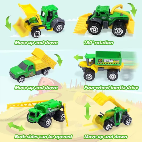 Miniatura 4 de Oriate Juego de 6 juguetes de coche de granja de fundición a presión para niños, cosechadora, transportador, camión, rociador, juguetes de granja
