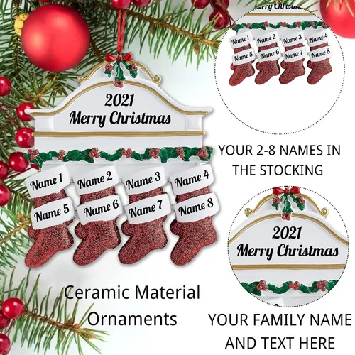 Miniatura 5 de Amlion Adornos personalizados de cerámica para calcetines de Navidad, familia de 2 a 8, nombres personalizados, estilo tradicional, ocasión