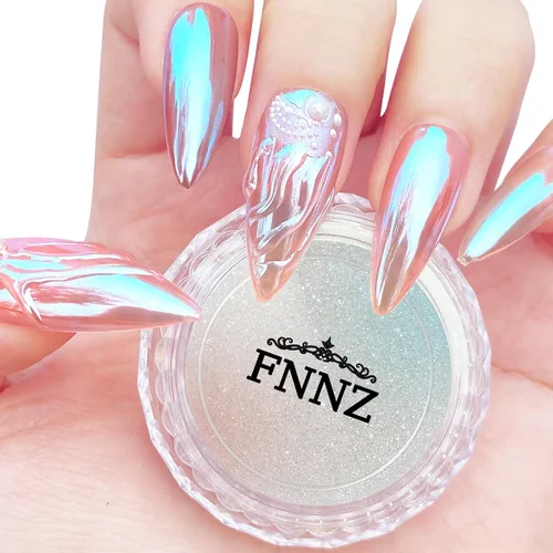 Miniatura 10 de FNNZ Polvo de uñas cromado de unicornio, polvo de uñas de sirena Aurora Unichrome, pigmento de uñas perlescente para arte de uñas, decoración