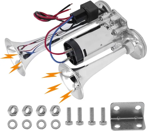 Miniatura 6 de Bocina de tren de 600 DB para camión, bocinas de tren para camionetas, kit de bocina de aire de trompetas dobles de 12 V, altavoz de barco, coche