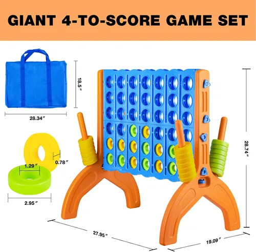 Miniatura 3 de Ayeboovi - Juego gigante de 4 en fila, juego de patio Jumbo de 4 a puntuación para niños y adultos, juego de conexión familiar para fiestas