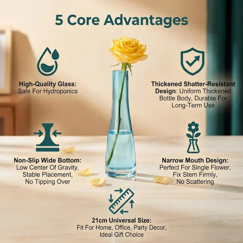 Miniatura 4 de Jarrones de cristal hechos a mano, florero de flores transparentes, jarrones de tallo único, botellas decorativas, centro de mesa para decoración