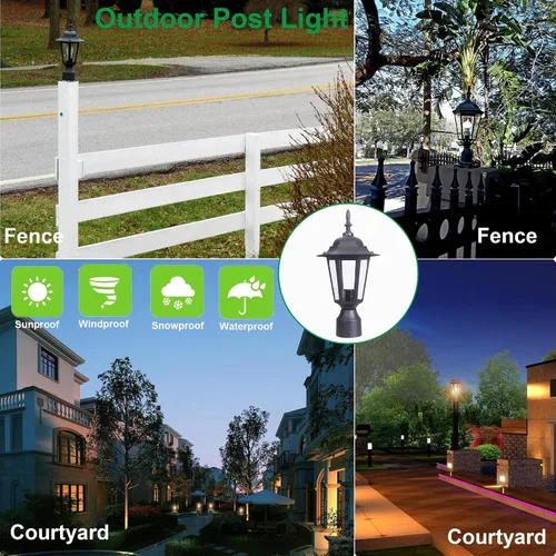 Miniatura 6 de LIT-PaTH Lámpara de poste para exteriores de 16 pulgadas, farol de poste exterior con vidrio transparente, iluminación de poste de aluminio cableado