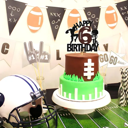 Miniatura 3 de Decoración para tartas de fútbol americano de 6 años, decoración de fiesta de cumpleaños de 6 años para niño