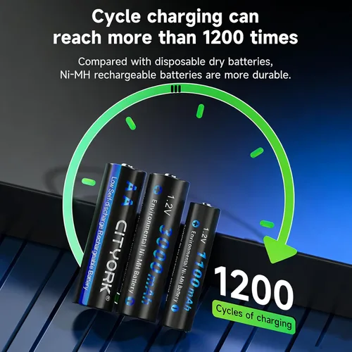 Miniatura 5 de CITYORK Baterías recargables con cargador, paquete de 8 pilas AA 3000mAh y 8 unidades AAA1100mAh Ni-MH con cargador inteligente LCD de 8 bahías