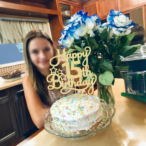 Miniatura 7 de 1 paquete de decoración de pastel de feliz 15 cumpleaños, topper de pastel dorado con purpurina Mis Quince 15, saludos a 15 años, adorno de pastel