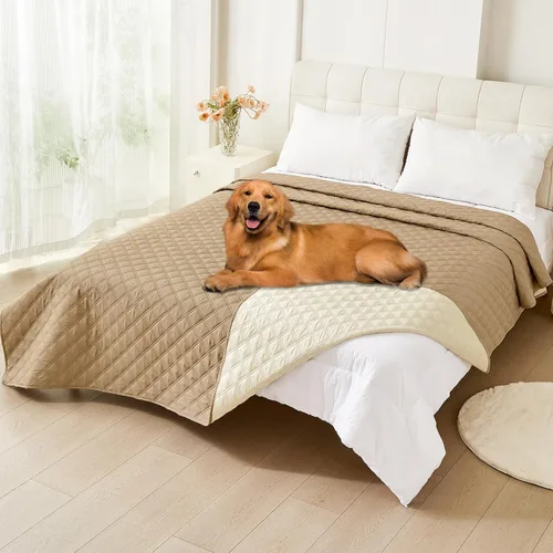 Miniatura 23 de Smiry Funda impermeable para cama de mascota, suave y lavable, para muebles, cama, sofá, reversible, a cuadros (30 x 53 pulgadas, color beige/beige)
