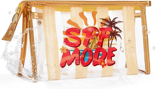Miniatura 16 de COSHAYSOO Bolsa de Maquillaje Transparente con Protección Solar, Bolsa de Protector Solar con Parches de Letras, Accesorios Esenciales de Playa