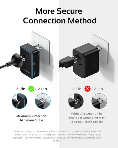 Miniatura 7 de Mini adaptador de viaje, diseño ultrafino 2026: adaptador de corriente PD de 25 W de 4 puertos con 1 CA, 1 USB-A y 2 puertos USB-C, control