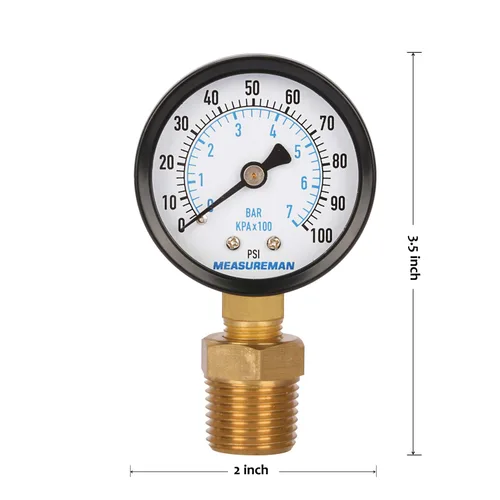 Miniatura 8 de MEASUREMAN Medidor de presión de pozo de 2 pulgadas, 0-100 psi/bar, macho NPT de 1/4 pulgadas con adaptador NPT de 1/2 pulgadas, precisión de 3-2-3%