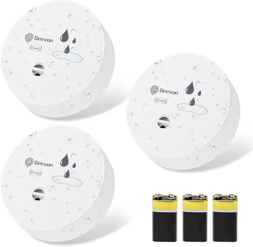 Miniatura 15 de Geevon 1 paquete de detectores de fugas de agua, sensor de agua de 100 dB, detector de inundación para sótanos, baños, lavanderías, cocinas, garajes