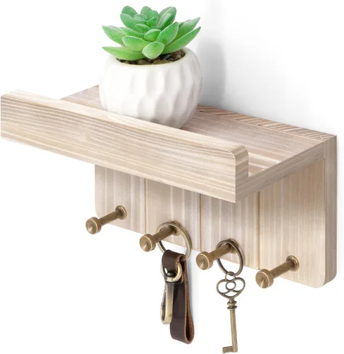 Miniatura 10 de Rebee Vision Soporte de Pared para Llaves Estilo Granja - Organizador de Correo Decorativo con 7 Ganchos para Llaves y Estante de Pared - Decoración