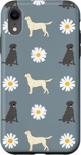 Miniatura 25 de Labrador Retriever y Daisy Flower Pattern - Carcasa para iPhone 17, color azul polvoriento