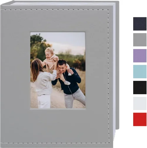 Miniatura 8 de Álbum de fotos pequeño de 4 x 6 pulgadas, paquete de 2 libros de fotos de cuero, cada mini álbum de 26 páginas tiene capacidad para 52 fotos, Rojo