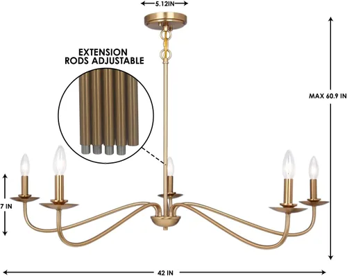 Miniatura 2 de Candelabro moderno, lámpara de 5 luces para comedor, lámpara dorada de altura ajustable, lámpara de araña de granja para comedor, entrada