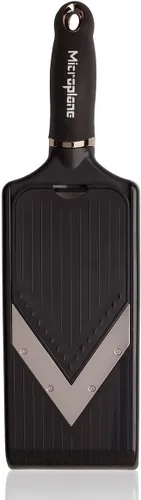 Microplane Cortadora de mandolina ajustable con hoja en V y cuchillas de acero inoxidable Julienne, mandolina de mano para papas, zanahorias y otras