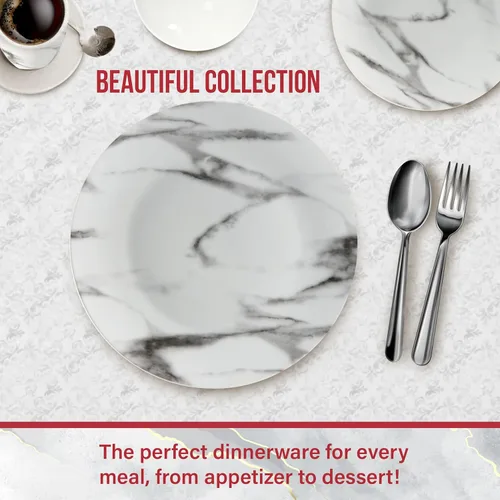Miniatura 3 de Safdie & Co. - Juego de vajilla de mármol de 16 piezas, porcelana, color blanco