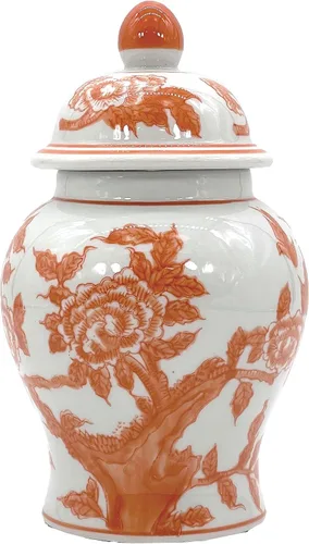Galt International Tarro de jengibre de cerámica de 8 pulgadas con tapa, tarro de porcelana de estilo clásico chino para almacenamiento de té para