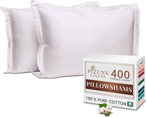 Miniatura 52 de Pizuna Juego de 2 fundas de almohada de 100 % algodón puro, tamaño estándar, color blanco, lujosas fundas de almohada de 400 hilos de satén