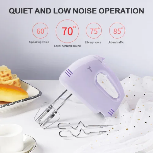 Miniatura 4 de Batidora de mano eléctrica portátil - Mezclador de cocina de 7 velocidades con 5 accesorios de acero inoxidable, batidor, batidor de alimentos