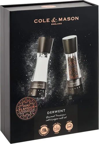 Miniatura 5 de Cole & Mason H332293 Derwent Black Wood Salt and Pepper Mills, Gourmet Precision+, Ajuste de Molienda, Haya Teñida/Acrílico, 190 mm, Juego