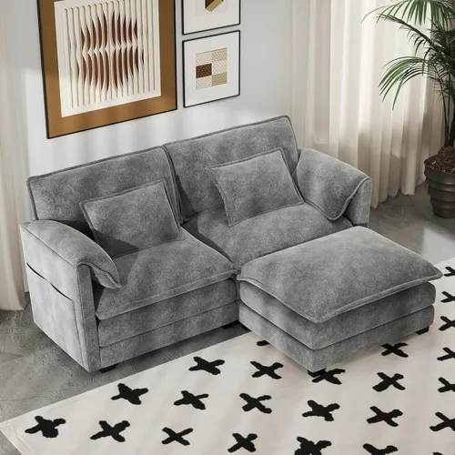 Miniatura 31 de Real Relax 145'' Sofá seccional modular, sofá convertible de 4 plazas con chenilla, 8 almohadas y 2 reposabrazos para sala de estar, oficina