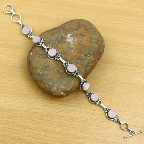 Miniatura 41 de Round Shape Natural & Synthetic Gemstones Silver Plated Bracelets for Women - Vintage Bohemian Style Handmade Birthstone Adjustable Link Bracelet