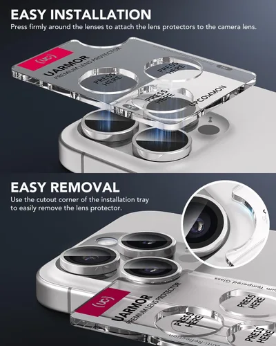 Miniatura 3 de UARMOR - Protector de lente de cámara compatible con iPhone 17, 16 y 16 Plus: vidrio templado 9H y cubierta de aluminio, transparente HD, kit