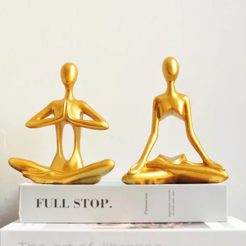 Miniatura 4 de Figuras doradas para decoración del hogar, 3 piezas, estatuas de yoga, estantería, decoración de estante dorado, decoración de oficina, escultura