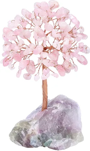 Miniatura 11 de Jovivi Árbol de cristal natural de 7 chakras, cristales curativos crudos, base de fluorita, árbol de dinero bonsái para el hogar, oficina
