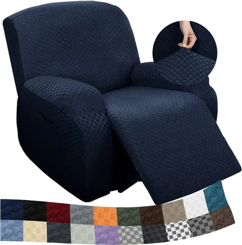 Miniatura 13 de YEMYHOM Funda elástica de 4 piezas para silla reclinable de jacquard con bolsillo lateral, antideslizante, ajustable, protector de muebles con parte