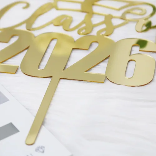 Miniatura 5 de Decoración acrílica para tartas de clase 2026 con espejo, felicitaciones graduadas, decoraciones de fiesta de graduación con purpurina dorada