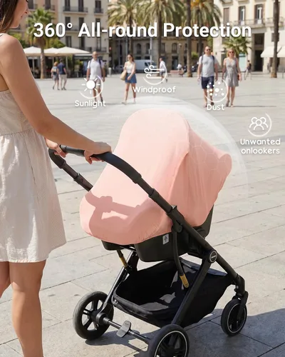 Miniatura 5 de Metplus Funda para Asiento de Carro de Bebé 2 en 1, Funda de Uso Múltiple para Toldo de Asiento de Carro de Bebé con Sombrilla de Privacidad, Rosa