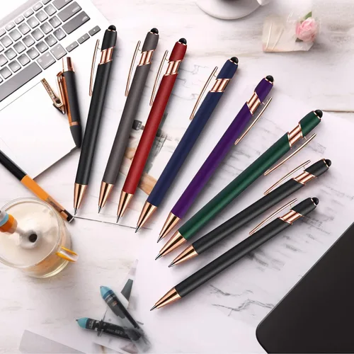 Miniatura 6 de Bolígrafos personalizados con lápiz capacitivo, bolígrafos con nombre impresos personalizados con tinta negra, impresos con tu logotipo o mensaje