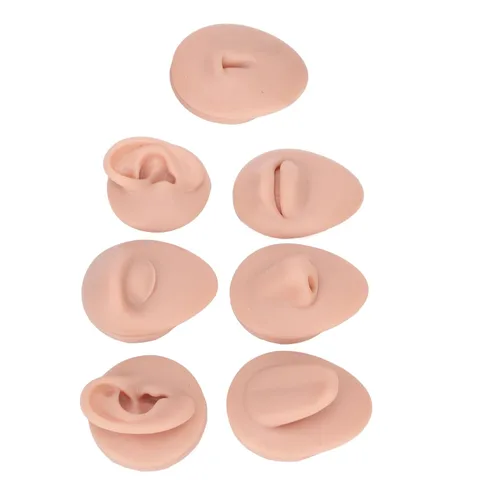 Miniatura 10 de Modelo de perforación corporal, 6 piezas de simulación de silicona para perforación de parte del cuerpo, kit de práctica de piercing, oreja, nariz