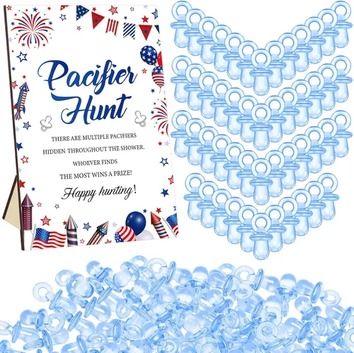 Miniatura 29 de Thyle Juego de 51 piezas de chupete de caza para baby shower, incluye signo de caza y 50 chupetes acrílicos para decoración de juegos de baby Rosa