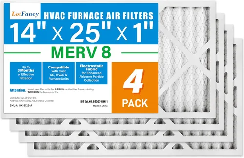 LotFancy Filtro de aire MERV 8 de 14 x 25 x 1 pulgadas, tamaño real: 13.4 x 24.4 x 0.4 in, horno plisado electrostático y filtro de CA, captura
