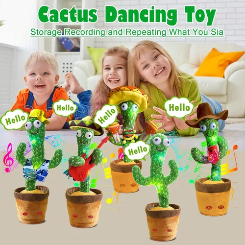 Miniatura 6 de Cactus bailarín, juguete de cactus parlante, juguete electrónico que repite lo que dices con iluminación, grabación y imitación, juguete de peluche