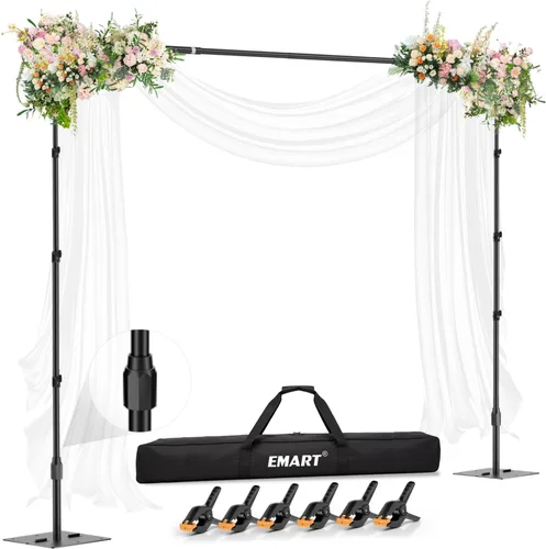 Miniatura 10 de EMART Soporte de telón de fondo, 10x7 pies (AnxAl), soporte de fondo ajustable para fotos con barra mejorada, base plana resistente, tubo de metal